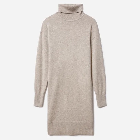EVERLANE The Cashmere Turtleneck Dress Oatmeal Tan Long Sleeve Knee Length NEW